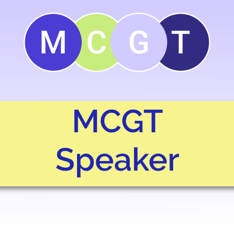 Infographic with MCGT logo on top with text underneath "MCGT Speaker"